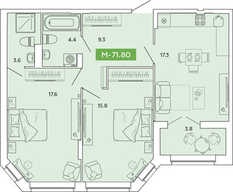 Квартира 71,8 м², 2-комнатная - изображение 1