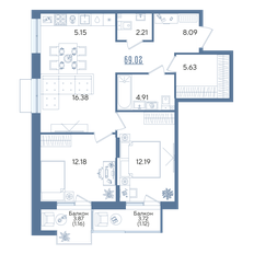 Квартира 69 м², 2-комнатная - изображение 2