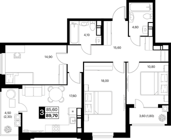 Квартира 89,7 м², 3-комнатная - изображение 1