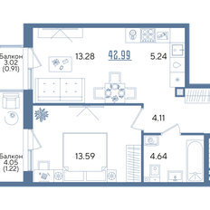 Квартира 43 м², 1-комнатная - изображение 2
