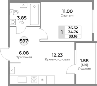 Квартира 34,7 м², 1-комнатная - изображение 1