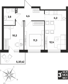 Квартира 50,1 м², 3-комнатная - изображение 1