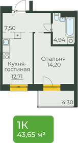 Квартира 43,7 м², студия - изображение 1