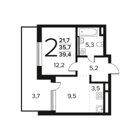 Квартира 39,4 м², 2-комнатная - изображение 1