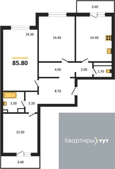 85,8 м², 3-комнатная квартира 8 451 300 ₽ - изображение 13