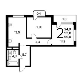 54,5 м², 2-комнатная квартира 12 300 000 ₽ - изображение 67