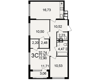 Квартира 72,9 м², 3-комнатная - изображение 1