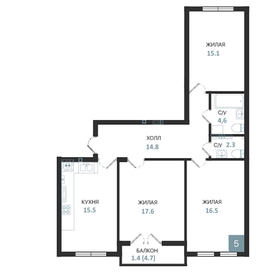 Квартира 87,8 м², 3-комнатная - изображение 1