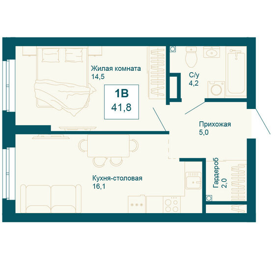 41,7 м², 1-комнатная квартира 7 339 200 ₽ - изображение 11