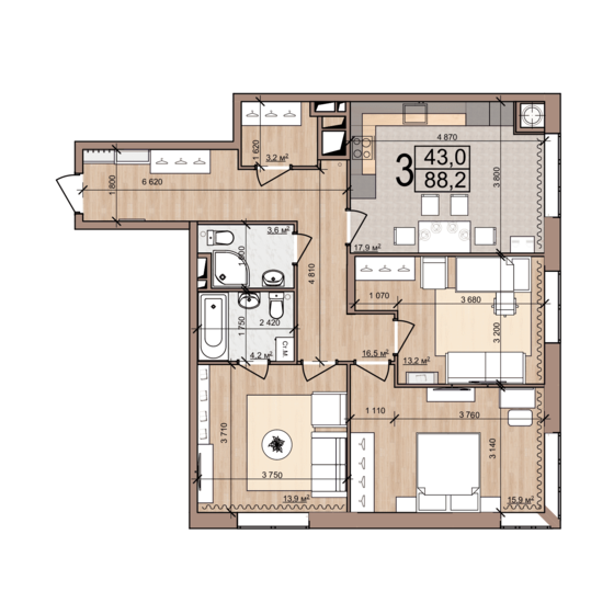 96,4 м², 3-комнатная квартира 12 377 760 ₽ - изображение 65
