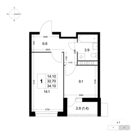 Квартира 34,1 м², 1-комнатная - изображение 1