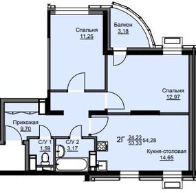 Квартира 54,8 м², 2-комнатная - изображение 1