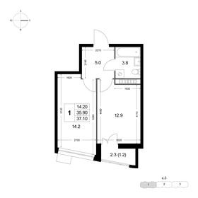 Квартира 37,1 м², 1-комнатная - изображение 1