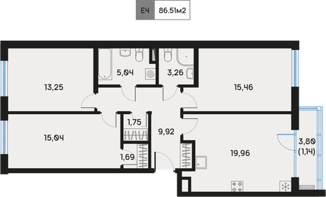 Квартира 86,5 м², 3-комнатная - изображение 1