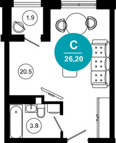 Квартира 26,2 м², 1-комнатные - изображение 1