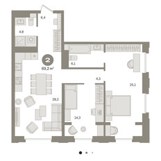 Квартира 89,2 м², 2-комнатная - изображение 5