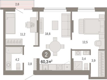 Квартира 60,3 м², 2-комнатная - изображение 1