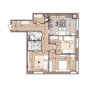 Квартира 88,2 м², 3-комнатная - изображение 1