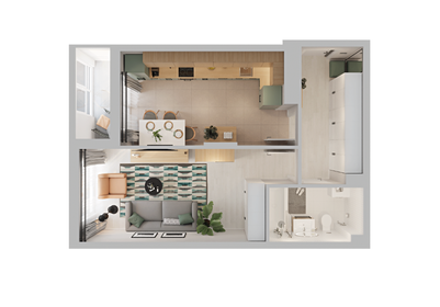 Квартира 44,3 м², 1-комнатная - изображение 1