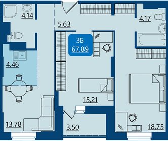 Квартира 69,6 м², 3-комнатная - изображение 1