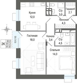 Квартира 61,3 м², 2-комнатная - изображение 1