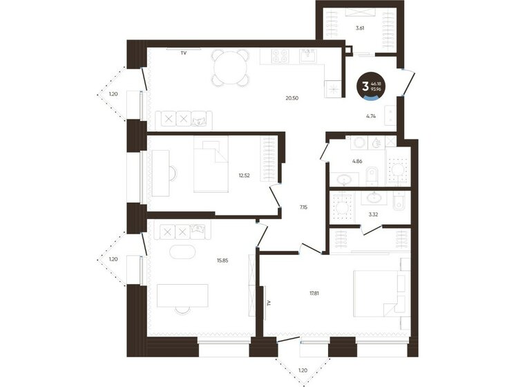 58,2 м², 3-комнатная квартира 9 298 900 ₽ - изображение 65