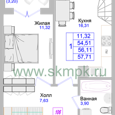 Квартира 58,2 м², 1-комнатные - изображение 3