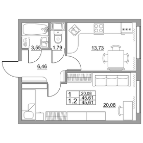Квартира 45,6 м², 1-комнатная - изображение 1