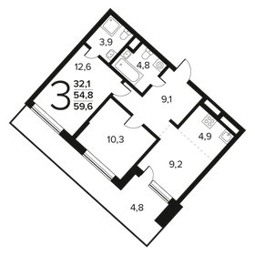 Квартира 59,6 м², 3-комнатная - изображение 1