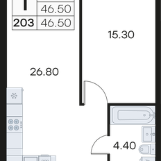 Квартира 46,6 м², 1-комнатная - изображение 3
