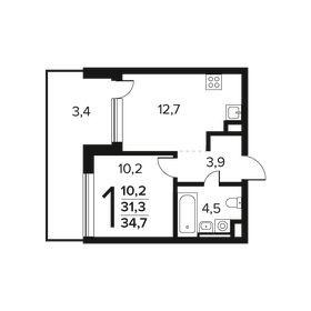 Квартира 34,7 м², 1-комнатная - изображение 1