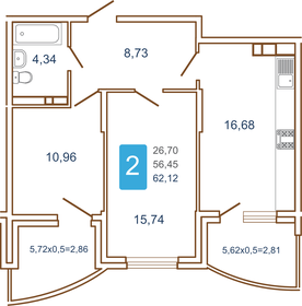 Квартира 65,9 м², 2-комнатная - изображение 1