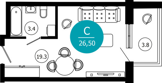 Квартира 26,5 м², 1-комнатные - изображение 1