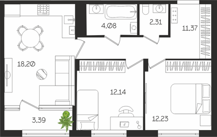 Квартира 63,7 м², 2-комнатная - изображение 1