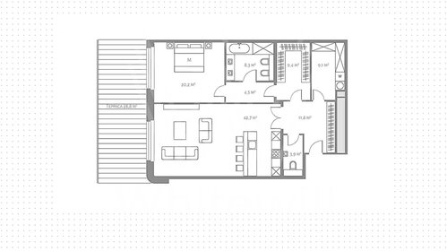 Квартира 148,5 м², 2-комнатные - изображение 1