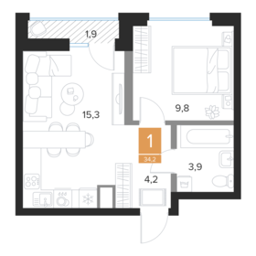 Квартира 34,2 м², 1-комнатная - изображение 1