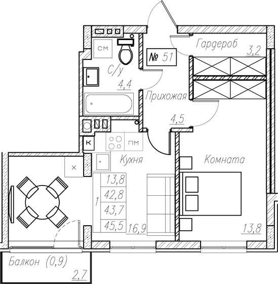 43,8 м², 1-комнатная квартира 8 423 800 ₽ - изображение 43
