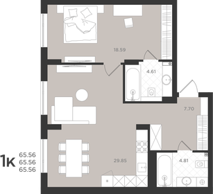 Квартира 65,6 м², 1-комнатная - изображение 1
