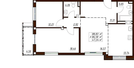 Квартира 88,8 м², 3-комнатная - изображение 1
