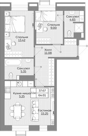 Квартира 64 м², 3-комнатная - изображение 1