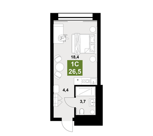 Квартира 26,5 м², 1-комнатные - изображение 1