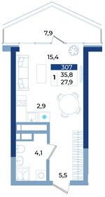 Квартира 35,8 м², 1-комнатные - изображение 1