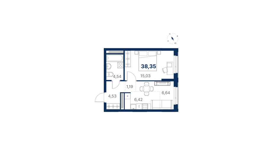 39,4 м², 1-комнатная квартира 6 810 000 ₽ - изображение 13