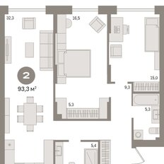 Квартира 93,3 м², 2-комнатная - изображение 3
