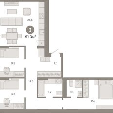 Квартира 91,3 м², 3-комнатная - изображение 3