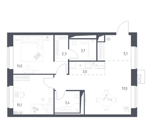 Квартира 55,6 м², 2-комнатная - изображение 1