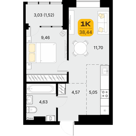 Квартира 38,4 м², 1-комнатная - изображение 1
