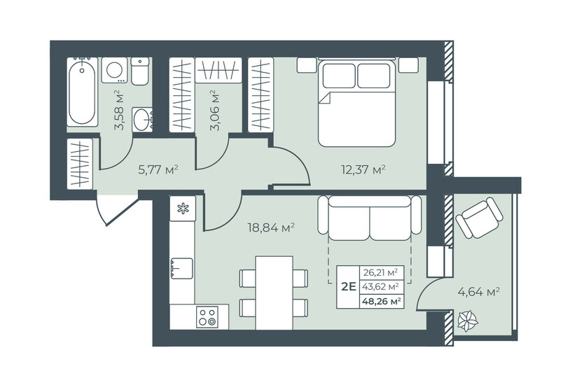 48,3 м², 2-комнатная квартира 4 952 192 ₽ - изображение 42