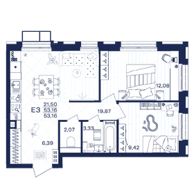 Квартира 53,2 м², 2-комнатная - изображение 1
