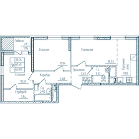 Квартира 63,4 м², 2-комнатная - изображение 1